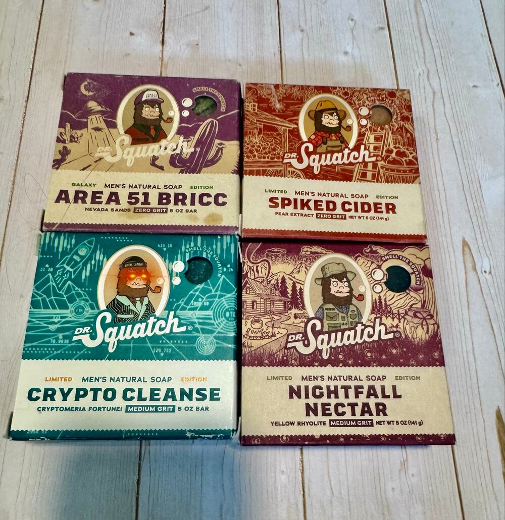 Dr. Squatch Soap Lot of 4: Area 51,  Cider, Crypto, Nightfall. Limited edition!